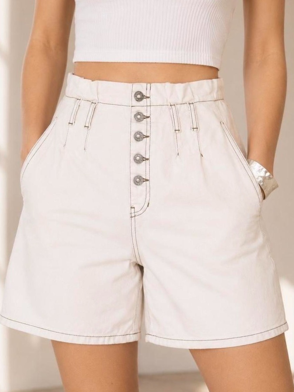 Free People Cindy Utility Paper Bag Waist Button-Fly Shorts